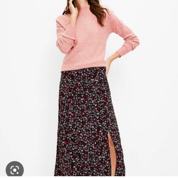Loft silky midi heart skirt with slit - size 10P - Picture 2 of 11